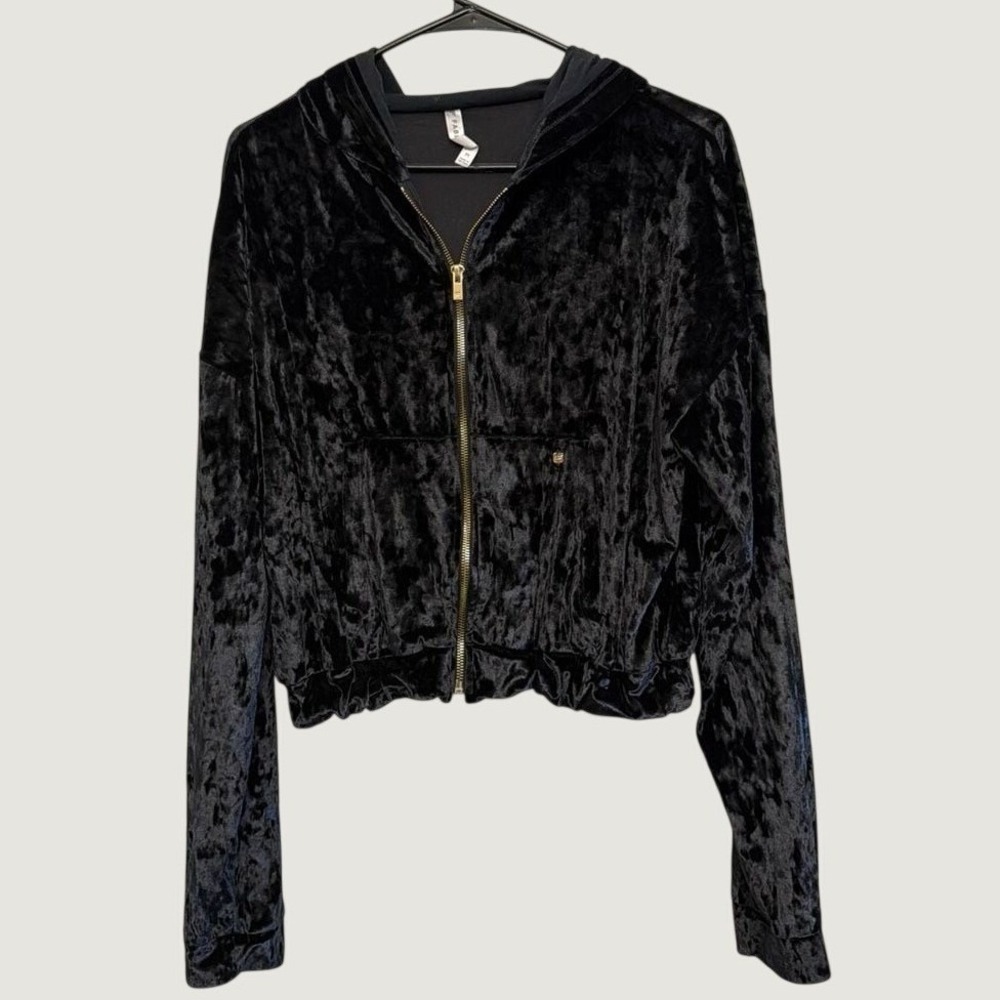Fabletics Zip Hoodie Size M Crushed Velvet Cropped Athleisure Black